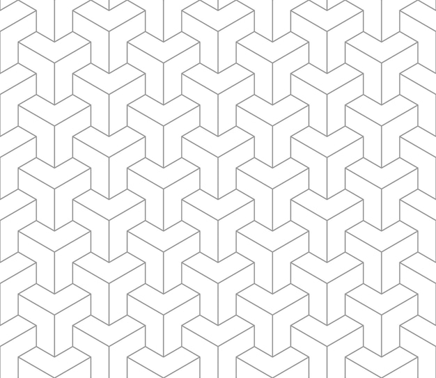 Vektor geometrische linie fliesen nahtloses muster isometrische moderne würfelgitter hintergrund weiße und schwarze textur vintage fischbein holzboden mosaik fliesen muster vektor illustration auf weißem hintergrund