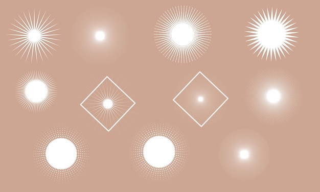 Geometrische runde weiße rahmen abstrakte minimalistische objekte in form von sonne und sternen