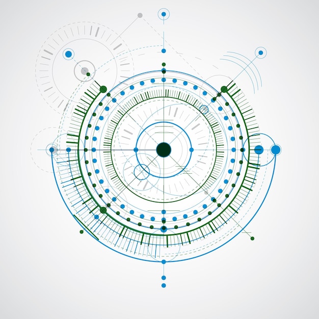 Geometrische technologievektorzeichnung, technische tapete. abstraktes schema des motors oder technischen mechanismus, bunt