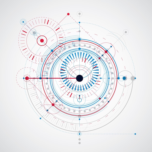 Geometrische Technologievektorzeichnung, technische Tapete. Abstraktes Schema des Motors oder technischen Mechanismus.