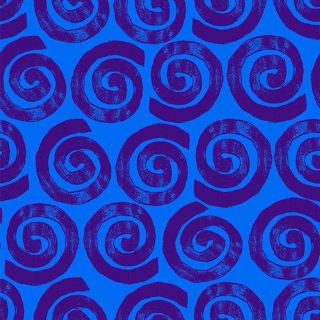 Geometrische Wirbel, nahtloses Muster mit trendigen fettgewandten Linien, isoliert auf blauem Hintergrund, farbenfroh