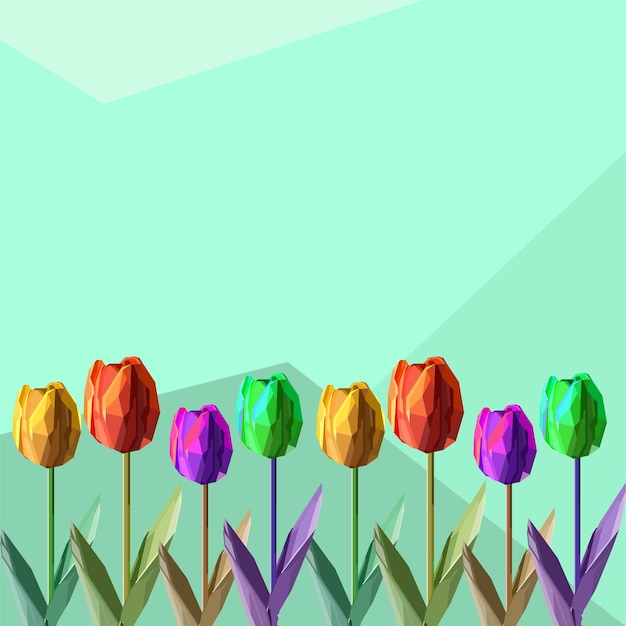 Vektor geometrisches bild einer tulpenblume vor einem hintergrund von bergen und blauem himmel