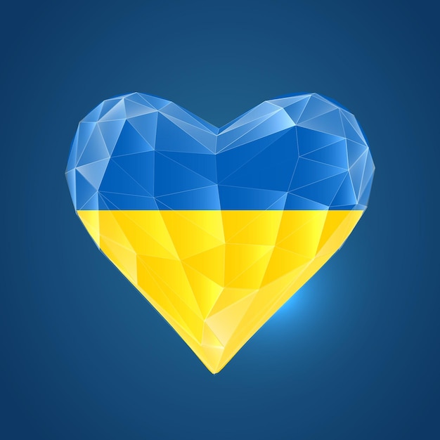 Geometrisches dreieckiges Vektorherz im Low-Poly-Stil Gelbe und blaue Ukraine-Farben Positives Poster
