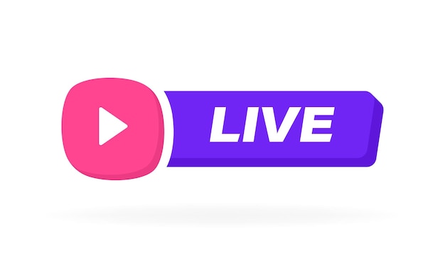 Geometrisches Etikett für Live-Streaming mit Play-Button-Emblem Logo-Design Moderne Vektorillustration