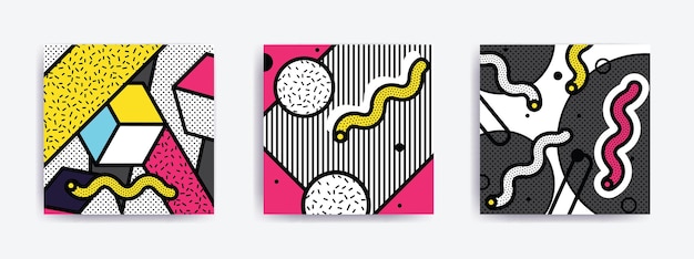 Geometrisches muster der bunten pop-art mit hellen, fetten blöcken. bunter material design hintergrund in pink gelb blau schwarz und weiß. prospekt, poster, zeitschrift, flugblatt, faltblatt, buch