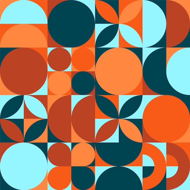 Geometrisches, trendiges Muster im Bauhaus-Stil, moderner, farbenfroher Hintergrund mit einfachen Elementen, Retro-Textur