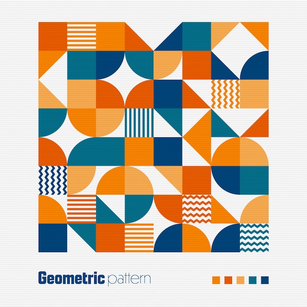 Geometrisches, trendiges Muster, moderner, farbenfroher Hintergrund mit einfachen Elementen, Retro-Textur mit grundlegenden Elementen