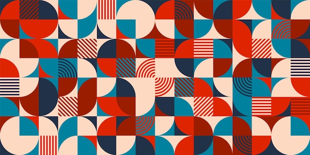 Geometrisches, trendiges Muster, moderner, farbenfroher Hintergrund mit einfachen Elementen, Retro-Textur mit grundlegenden Elementen