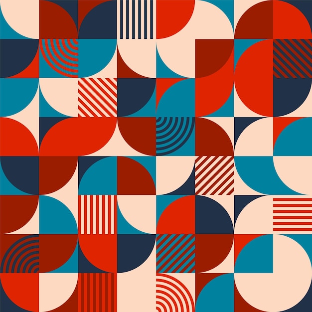 Geometrisches Trendmuster Bauhaus-Stil moderner farbenfroher Hintergrund mit einfachen Elementen Retro-Textur