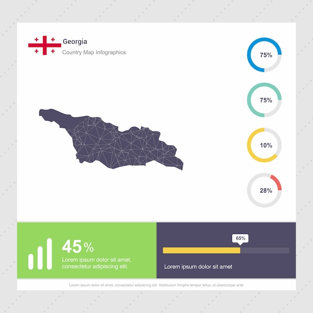 Vektor georgia karte & flagge infografik vorlage