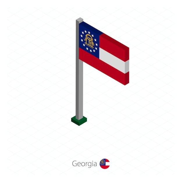 Georgien US-Staatsflagge am Fahnenmast in isometrischer Dimension Isometrische blaue Hintergrundvektorillustration