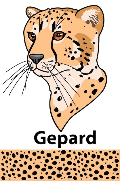 Vektor gepard-kopf eines in der natur lebenden wildtiers mit einer druckstruktur der haut