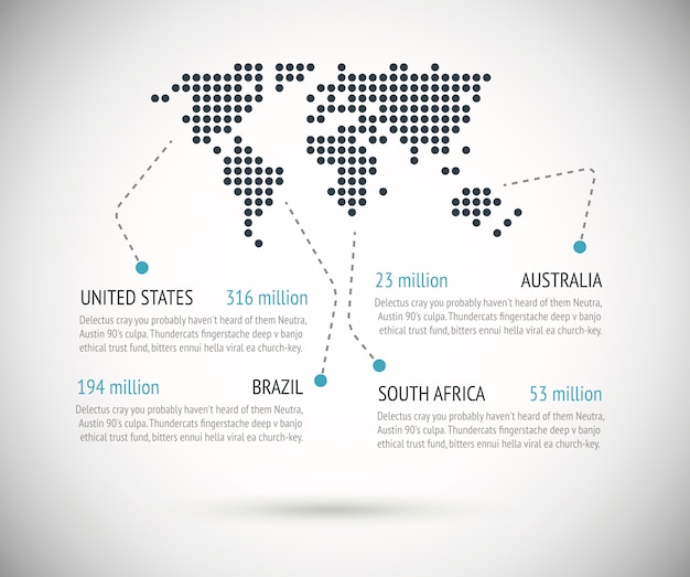 Gepunktete weltkarte mit textbeispielen vektor