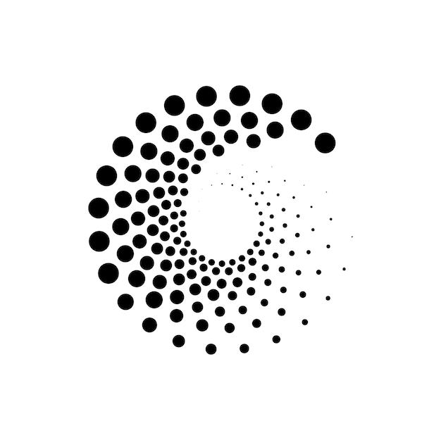Gepunkteter Rahmen in Halbtonkreisform in Schwarz-Weiß-Farben Vektor-Logo-Designelement abstraktes monochromes Halbtonmuster gepunktetes Muster Futuristisches Panel-Halbton-Kreisranddesign