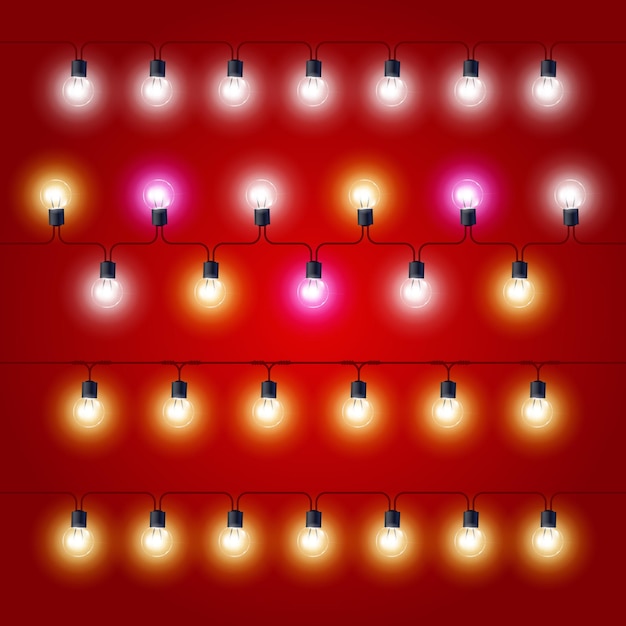 Gerade linien der weihnachtsbeleuchtung - karneval glühbirnen aufgereiht