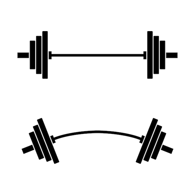 Gerade und gebogene langhantel-symbol isoliert auf weißem hintergrund gewichtheber-ausrüstung bodybuilding-fitnessstudio crossfit-training fitnessclub-symbol sport-vektor-illustration