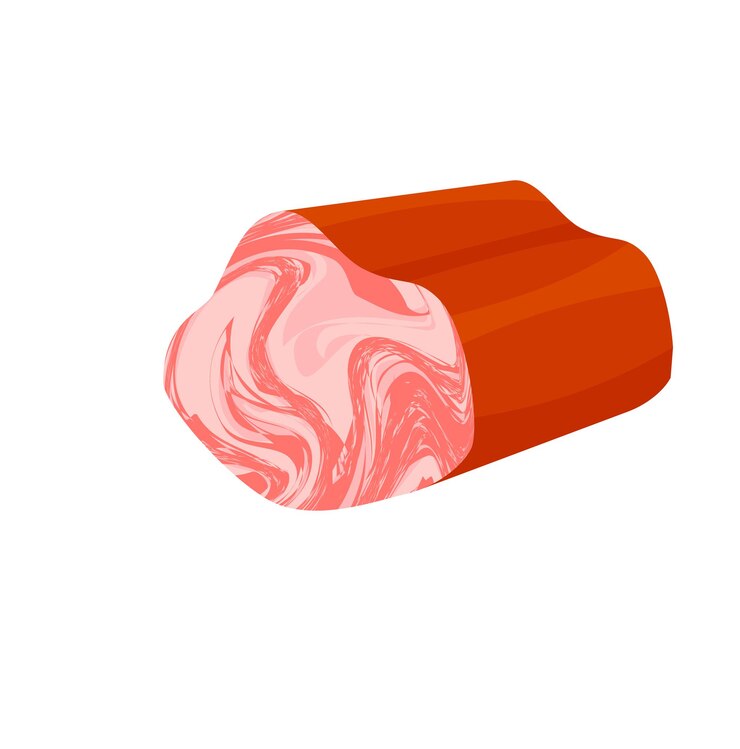 Vektor geräucherter balyk vom rind, schwein, realistische vektorillustrationsikonen der karikaturart lokalisiert auf weißem hintergrund