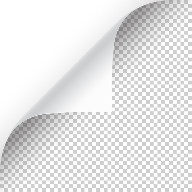 Gerollte Seitenecke mit Schatten auf durchsichtigem Hintergrund Leeres Blatt Papier Vektorillustration