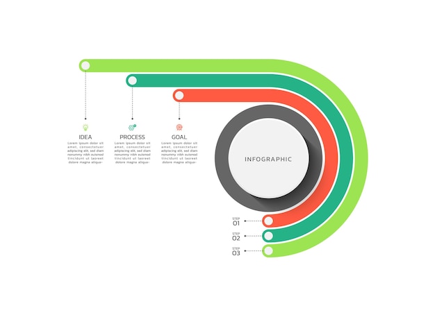 Geschäftliche infografik mit flachem design in 3 schritten