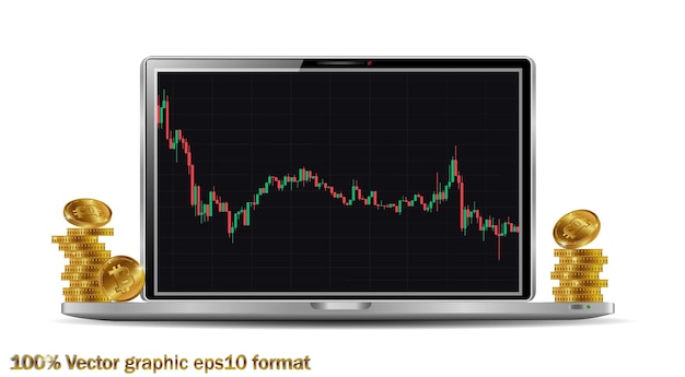 Geschäftliche und globale finanzielle Verbindungen Kryptowährung Bitcoin Handel Online-Banking und Geldübertragung Konzept Design Vektor-Illustration mit Wireframe und Laptop-Computer