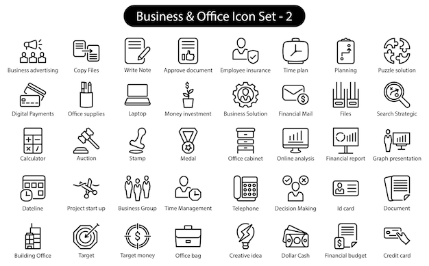 Geschäftliches und Büro-Set 2 Line Icon Set