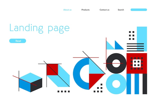 Vektor geschäfts-landingpage mit geometrischem bauhaus-muster