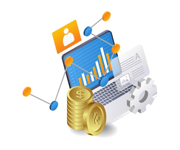 Geschäftsanalyse, Finanzmanagement, Infografik, 3D-Illustration, flache Isometrie