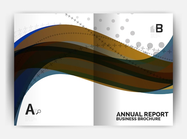 Vektor geschäftsbericht-cover-vorlage, welle, kurvige linie, abstrakter hintergrund mit exemplar