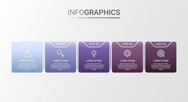 Geschäftsdatenvisualisierung, infografik-vorlage mit 5 schritten illustration
