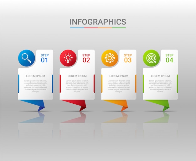 Geschäftsdatenvisualisierung, infografikschablone mit schritten auf grauem hintergrund, illustration