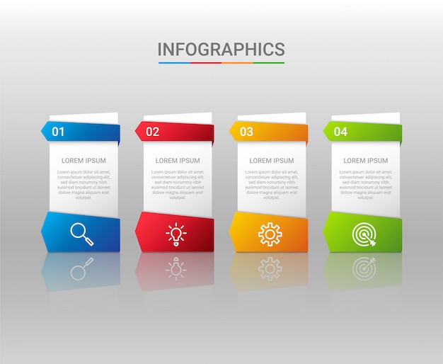 Geschäftsdatenvisualisierung, infografikschablone mit schritten auf grauem hintergrund, illustration