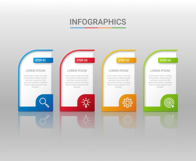 Geschäftsdatenvisualisierung, infografikschablone mit schritten auf grauem hintergrund, illustration