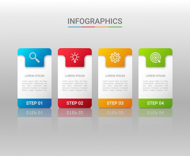 Geschäftsdatenvisualisierung, Infografikschablone mit Schritten auf grauem Hintergrund, Illustration