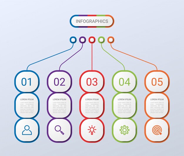 Geschäftsdatenvisualisierung, infografikschablone mit schritten auf grauem hintergrund,