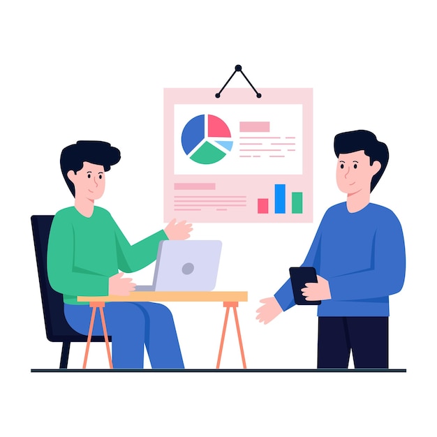 Geschäftsdiskussionsillustration lokalisiert auf weißem hintergrund im flachen design