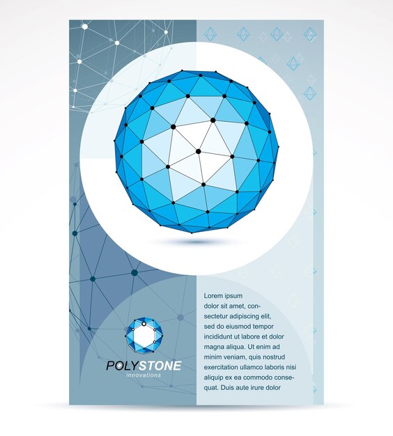 Geschäftsförderungsidee für digitale Innovationen, Broschüren-Titelseite. Abstrakter Konstruktionsvektor, dimensionales blaues Low-Poly-Design.