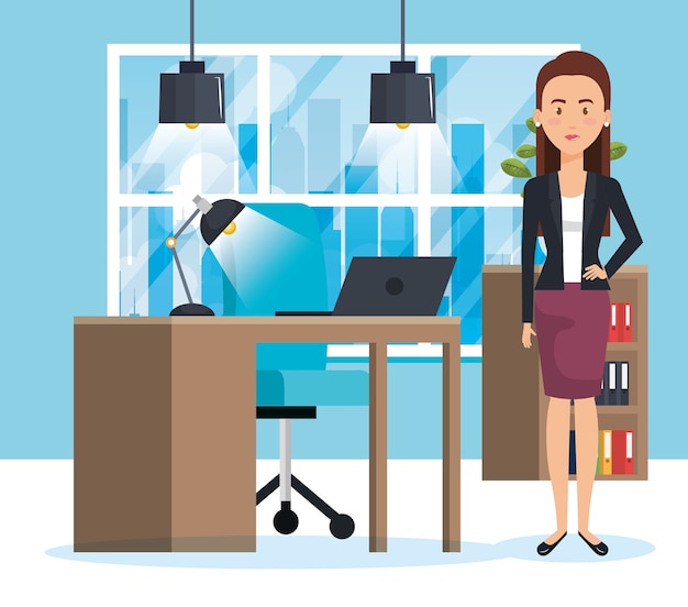 Geschäftsfrau, die im Bürovektor-Illustrationsdesign arbeitet