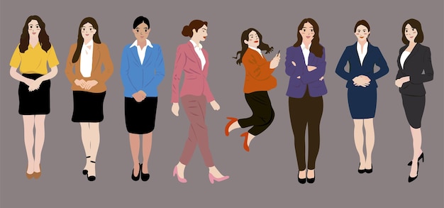 Geschäftsfrau in verschiedenen Posen Vektorillustration Clip Art Set