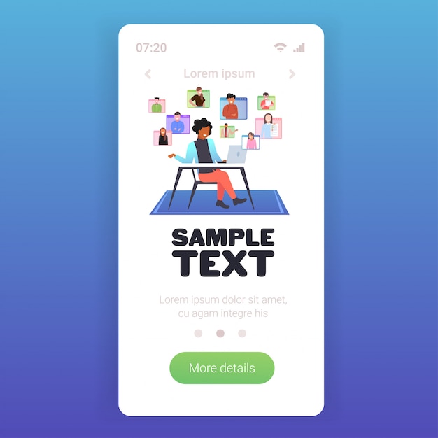 Geschäftsfrau mit online-konferenz während videoanruf remote work quarantäne isolation konzept. smartphone-bildschirm mobile app-vorlage