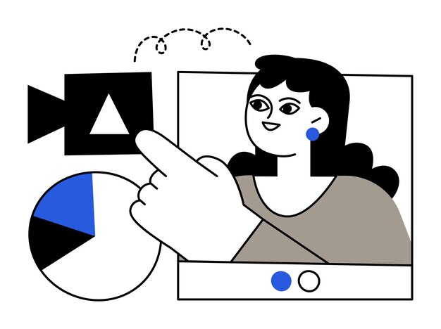 Vektor geschäftsfrau präsentiert diagramme und daten