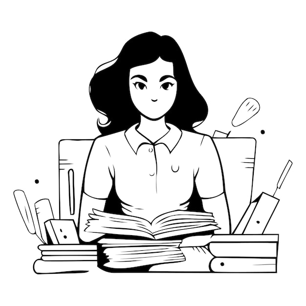 Geschäftsfrau sitzt am schreibtisch mit viel arbeit vektor-illustration