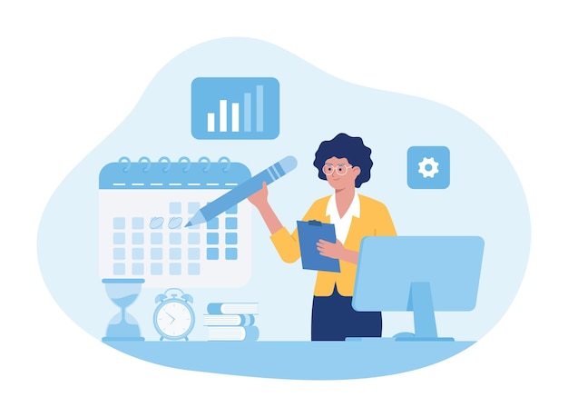 Geschäftsfrau Zeitmanagement Konzept flache Illustration