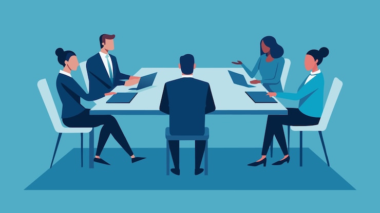 Vektor geschäftsidee-diskussion mit einem teammitglied über ein neues geschäftsprojekt flachvektor-illustration