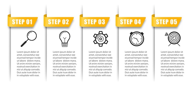 Geschäftsinfografiken prozessdiagramm kreatives konzept für einen bericht mit optionen in 5 schritten