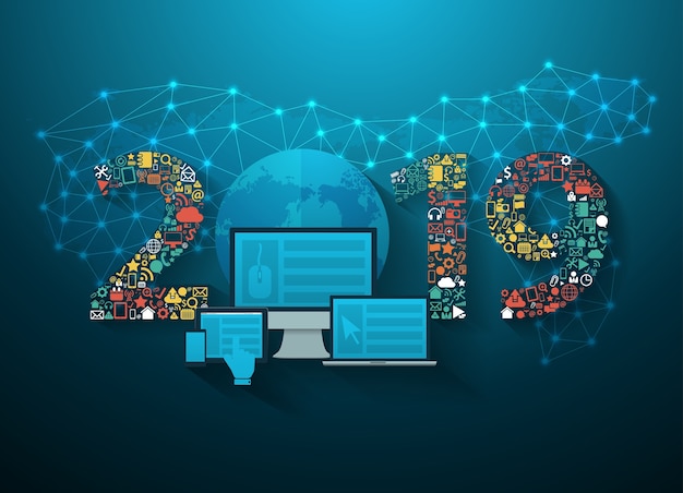 Geschäftsinnovationstechnologie-satz des neuen jahres 2019