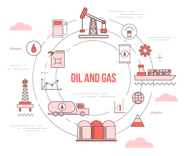 Vektor geschäftskonzept der öl- und gasindustrie mit satzschablonenfahne mit modernem orangefarbenem farbstil