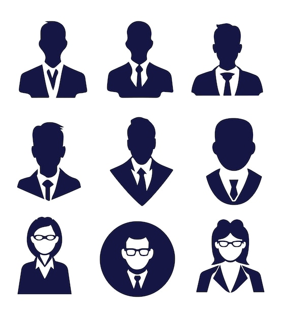 Vektor geschäftsleute avatar profil kopf symbol silhouette set business mann frau benutzer gesicht avatare symbole