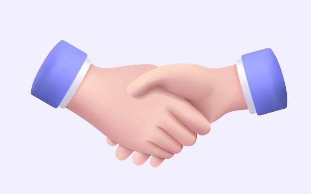 Geschäftsleute, die sich die Hand schütteln, Geschäft oder Vereinbarung, Vertrag und erfolgreicher Geschäftsvertrag, Vertrag und Partnerschaft, Geschäftstreffen, Handschlag, Grüße, Zusammenarbeit, 3D-Vektorillustration