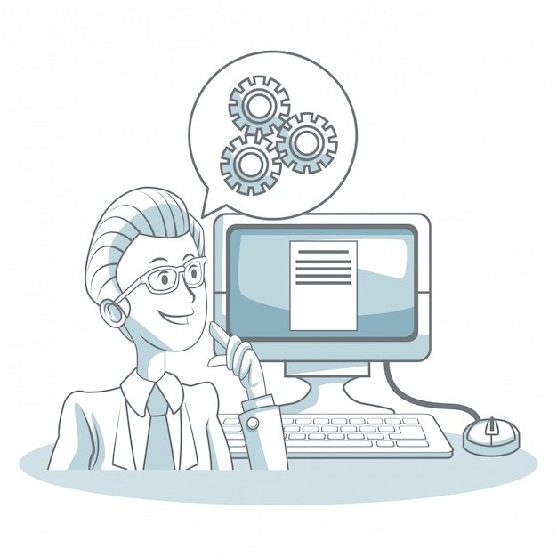 Geschäftsmann, der Computer verwendet, um zu arbeiten