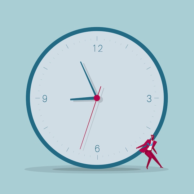 Geschäftsmann, der eine Uhr trägt. Isoliert auf blauem Hintergrund.